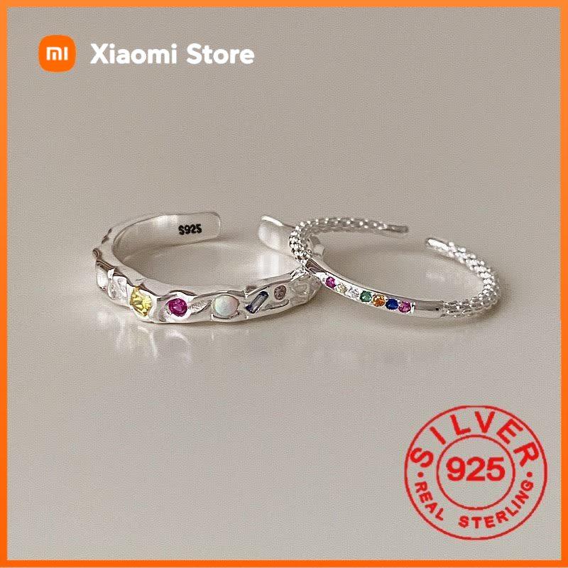 Xiaomi BF CLUB Silver Color Rings for Women Fashion Geometric Handmade Irregular Vintage Simple Colorful Open Ring Party Christmas Gift