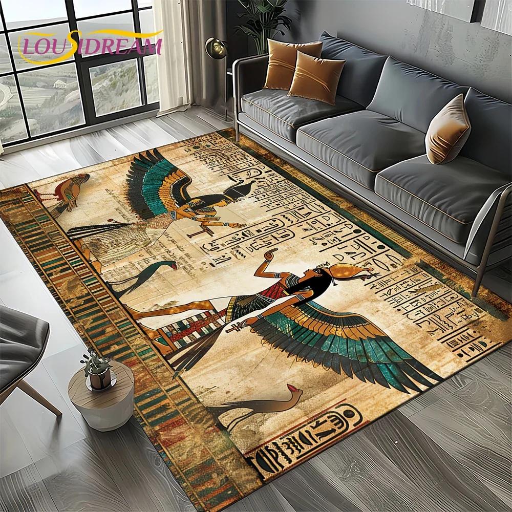2025 Antikes Ägypten Hieroglyphen Mythologie Wandmalerei Teppich für Wohnzimmer Schlafzimmer Sofadekoration,Rutschfeste Bodenmatte