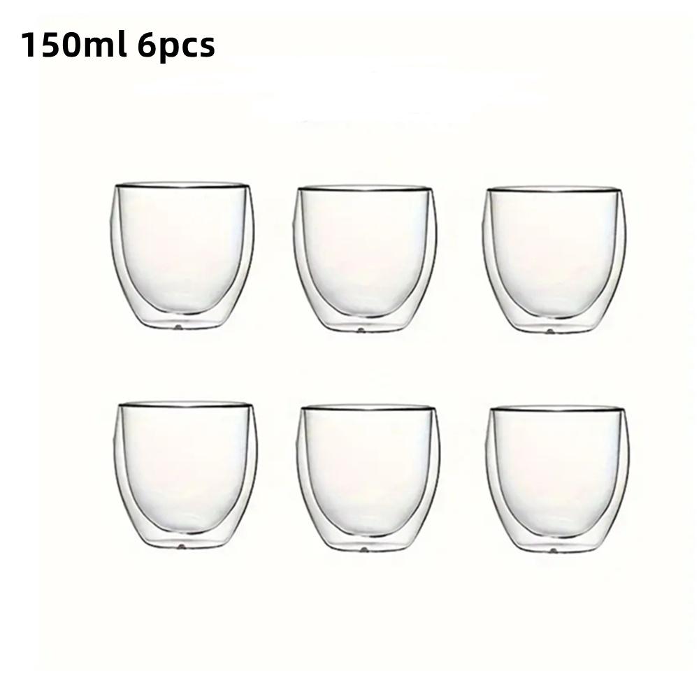 6pcs Double Wall Expresso Cups 80/150/250/350/450ml Insulated Clear Glass Coffee Mugs for Hot or Cold Cappuccino Latte Tea