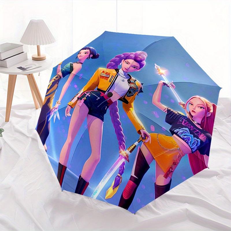 Ombrello pieghevole KPop Demon X con apertura e chiusura automatiche, telaio a 8 stecche e design compatto da viaggio, perfetto per tutte le occasioni | Elegante