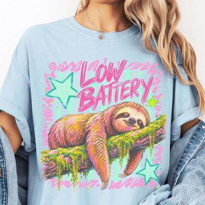 Low Battery Shirt Comfort Colors® Funny Sloth Tee Weekend Lazy Day Vibes Sassy Humor Tired Introvert Summer Holiday Cruise Chill Nap Queen