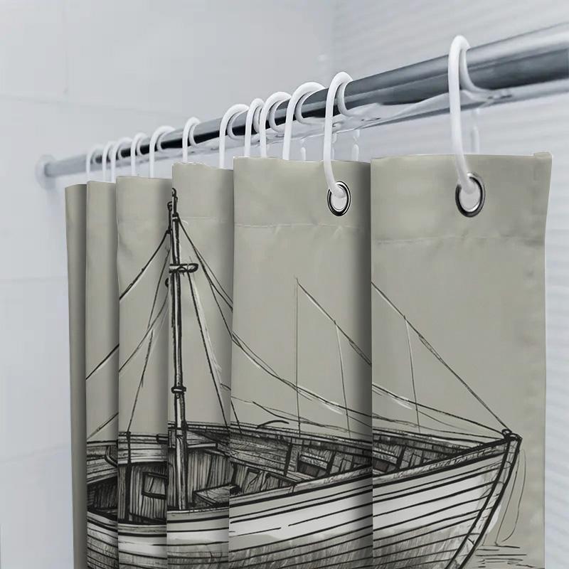 Black And White Sketch Style Boat Shower Curtain Decor A Chic Addition For Your Bathroom With This Stylish Boat-Themed Shower Cu