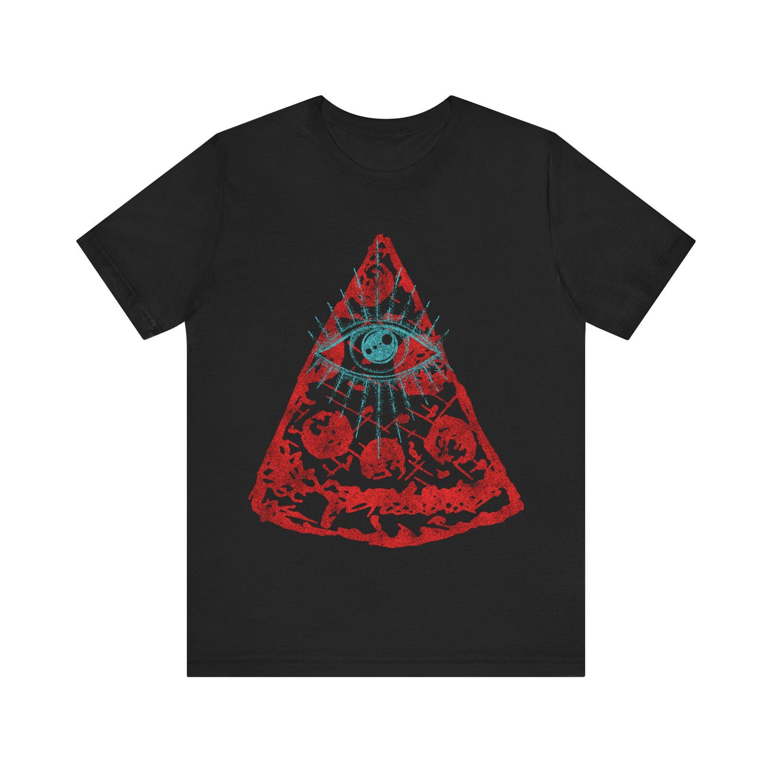 All-Seeing Pizza T shirt | Illuminati Graphic Tee - Unique Pizza Lover Shirt | Mystical Eye Symbol Apparel | Unisex Casual Top XL