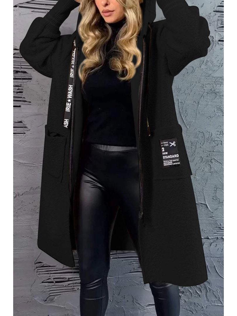 

Повседневное пальто-худи из лоскутов овечьей шерсти с принтом букв, на молнии и со шнурком, 2024 5XL чёрный