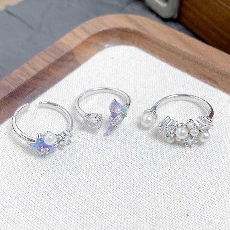 [Symphony Star Ring] Enamel Dripping Oil Fishtail Star Opening Ring Zircon Niche Light Luxury High-End Stacked Ring