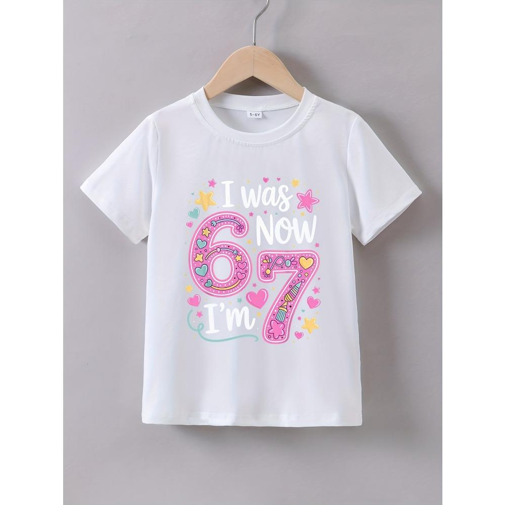 Fashion Girls Dreamy Cute 67 SIX SEVEN Print Kids T-Shirt Gradient 3D Digital Short Sleeve Tees Top Summer Casual Everyday Girl Clothing