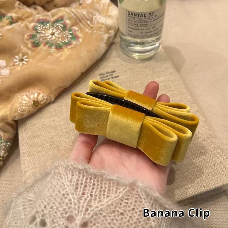 Korean Double-Sided Velvet Bow Banana Clip Women'S Autumn And Winter Temperament Elegant Ponytail Vertical Clip Hair Accessories