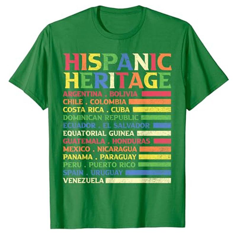 Hispanic Heritage Month National Latino Countries Flag T-Shirt Letters Printed Graphic Tee Top La Herencia Hispana Women Clothes