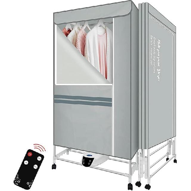 Electric Clothes Dryer with Remote Control and Timer, 1300W Large Capacity 2-Tier Heated Airer with Cover, Indoor Foldable Drying Rack, Overheat