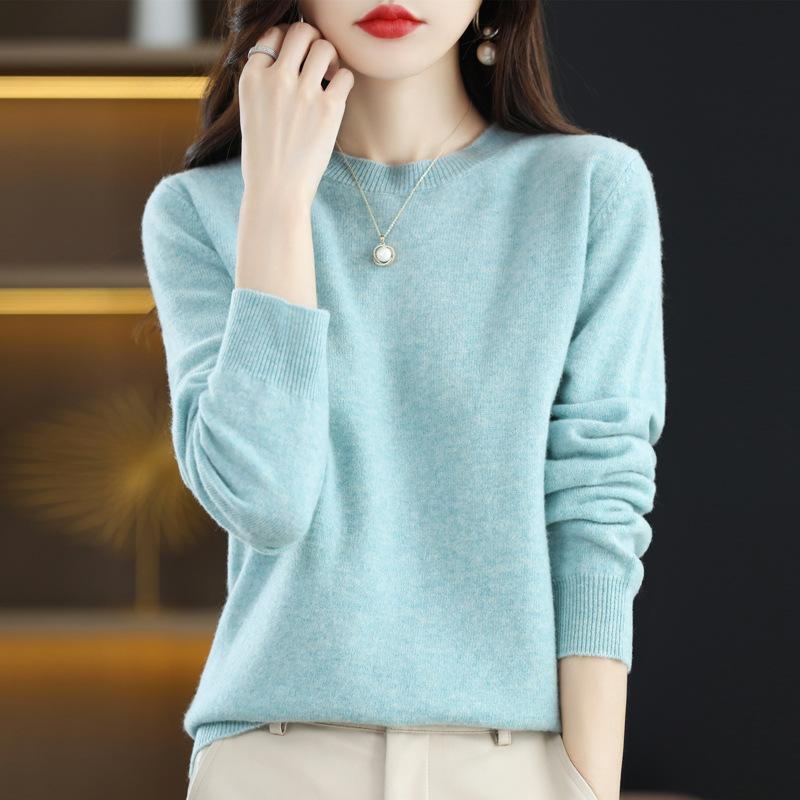 GMXIA Autumn Winter Loose Foreign Air Soft Waxy Chunky Crew Neck Pullover with A Sweater On The Outside