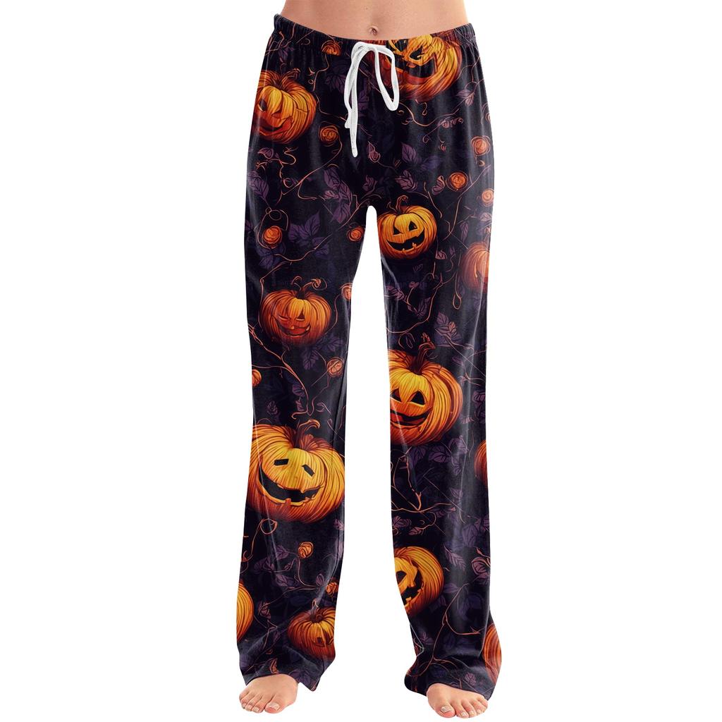 Women's Halloween Print Drawstring Pants, Casual Long Pants for Sleepwear or Daily
