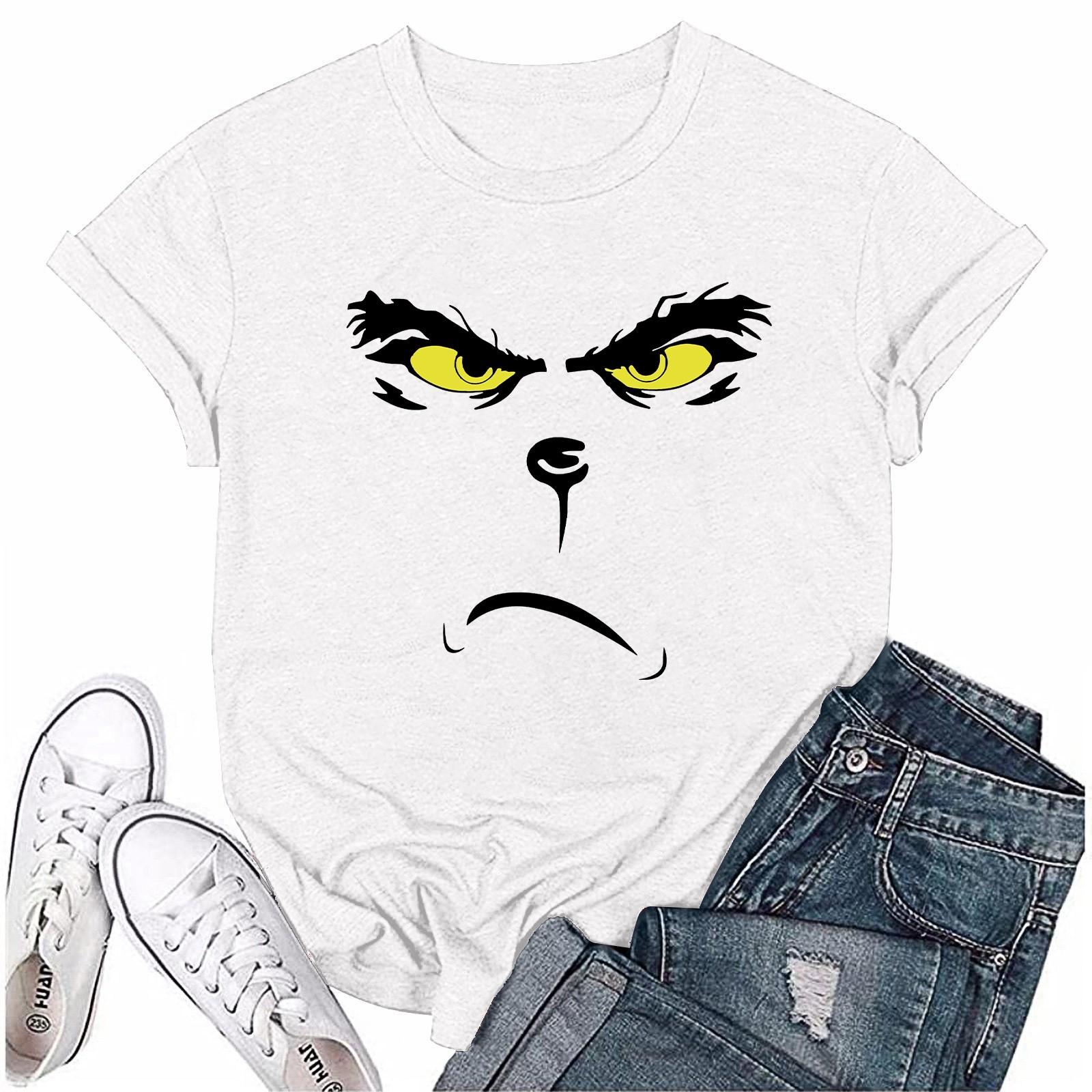 

Рождественская футболка для взрослых с круглым вырезом и коротким рукавом, забавный принт, милая рождественская футболка XL белый