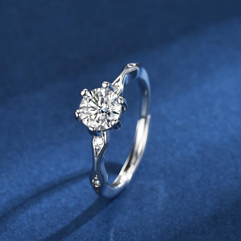 Fashionable And Minimalist Four Claw Full Diamond Women'S Engagement Ring Silver Zircon Adjustable Women'S Ring