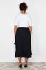 Women's Style Plus Size Black Midi Woven Skirt
