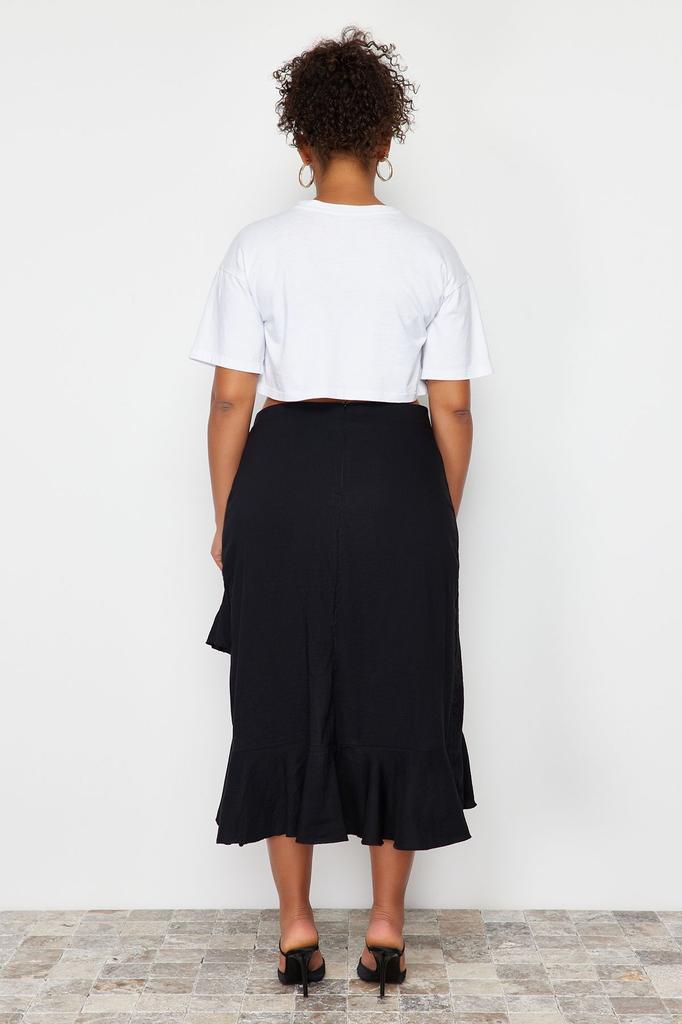 Women's Style Plus Size Black Midi Woven Skirt