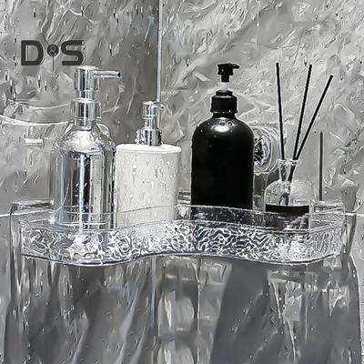 No-Drill Clear Wall Caddy Storage Rack with Suction Cup Triangular Compartments Strong Load-bearing Easy To Install Bathroom Corner Storage Shelf
