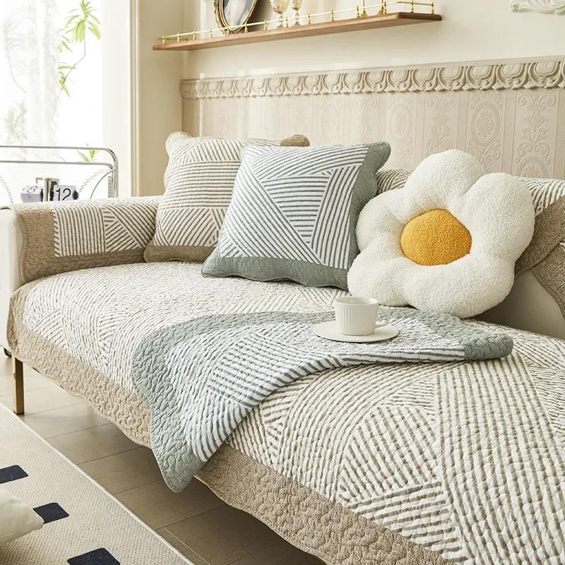 

Жаккардовое полотенце для дивана, универсальные чехлы для диванов, противоскользящие кожаные линии, стильный хлопковый чехол на сиденье, современный дом, четыре сезона 70x70cm 1pcs