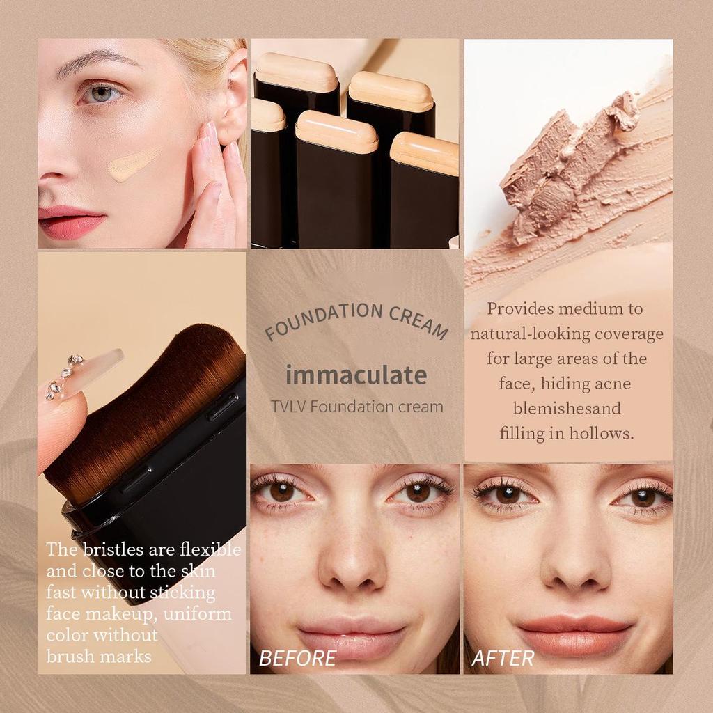 TVLV Eraser Foundation Stick with Brush - Long-lasting, Non-slip Concealer, Brightens Skin Tone, 20g