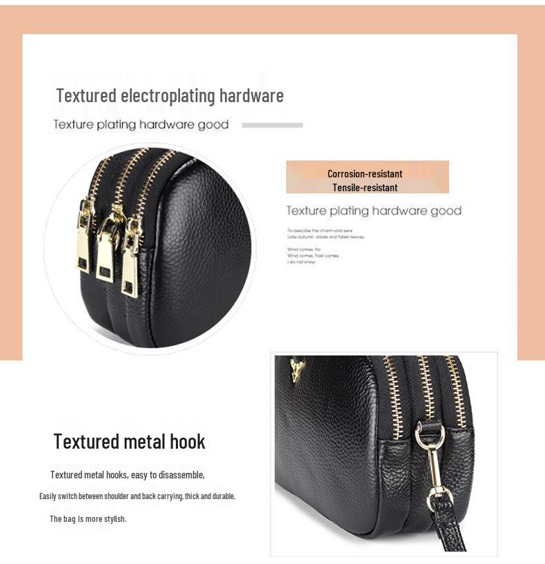 Women's Genuine Leather Crossbody Square Bag - Soft, Fashionable, Versatile, and High-Quality for Commuting