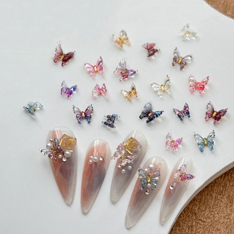 30 Pcs Colorful Butterfly Nail Art Charm 3D Ice Butterfly Nail Decor Ornament Diy Kawaii Nail Figures