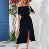 Women's Summer Elegant Off The Shoulder Short Sleeve One Line Neck Dress
