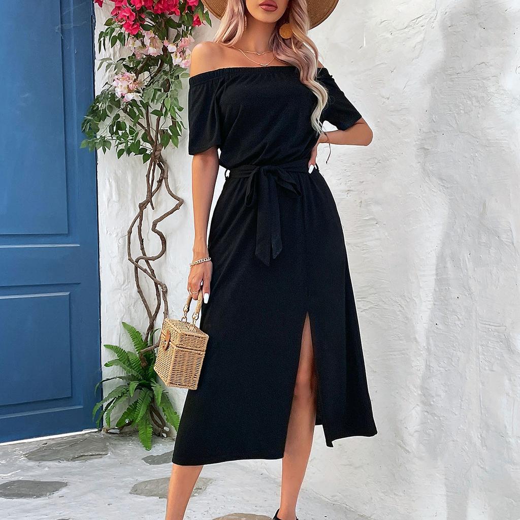 Women's Summer Elegant Off The Shoulder Short Sleeve One Line Neck Dress
