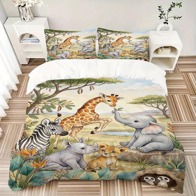 Safari Friends Wild Print 3Pcs Bedding Setduvet Cover With 2 Bedropillowcase Home Birthday Gift