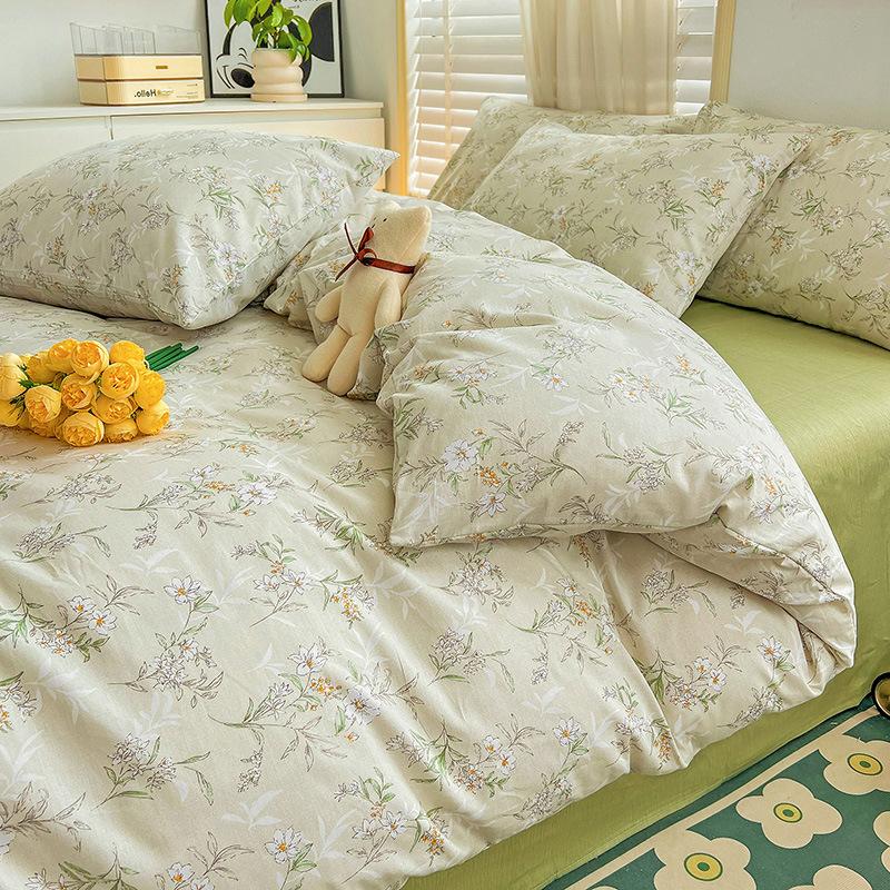 Pure Cotton Printed Four-piece Set, Pure Cotton Bed Sheet, Quilt Cover, Small Fresh Three-piece Set, Bed Home Thickened Quilt Cover