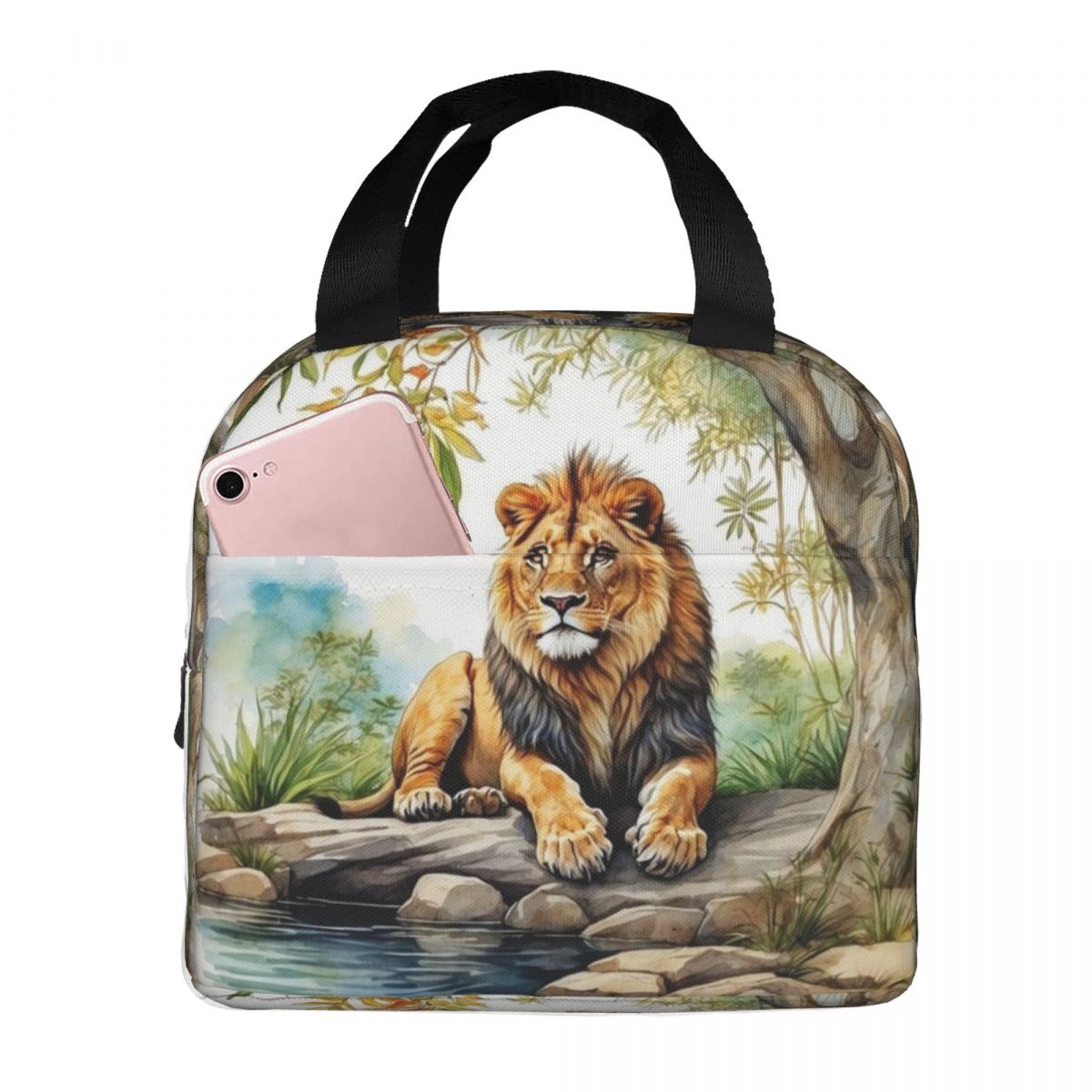 A Lion In A Forest Insulated Lunch Bag for Women Kids Portable Food Boxes Thermal Lunch Box Tote One Size