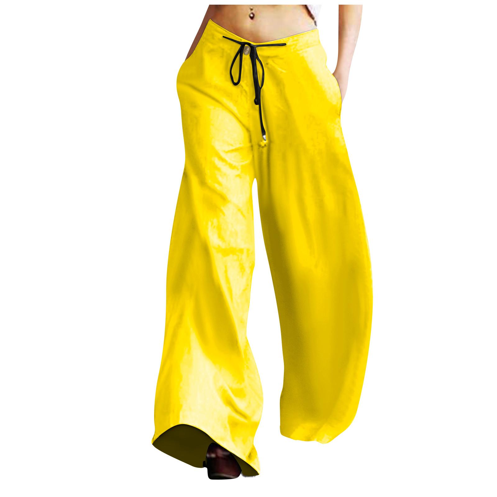 

Жіночі модні ретро повсякденні широкі однотонні спортивні штани з кишенями на шнурках XL жовтий