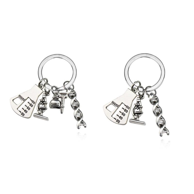 Science Keychain Microscope Chemistry Molecules Key Rings Key Jewelry Metal Texture Suitable for Gifts and Everyday Use