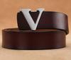 Men's Retro Smooth Buckle Belt - Large Size Genuine Leather Cowhide with Letter V Design