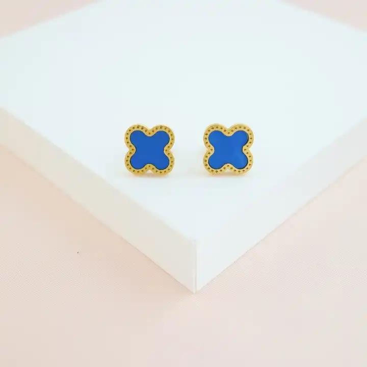 Серьги из титановой стали с четырьмя листочками клевера, простые серьги высокого уровня Sense Of, персонализированные серьги Net Red, женские серьги синий