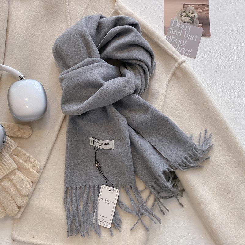 Winter Wool Scarf For Women Long Warm Cashmere Scarves Hijab Solid Lady Shawl Wrap Female Pashmina Bandana Head Scarfs New