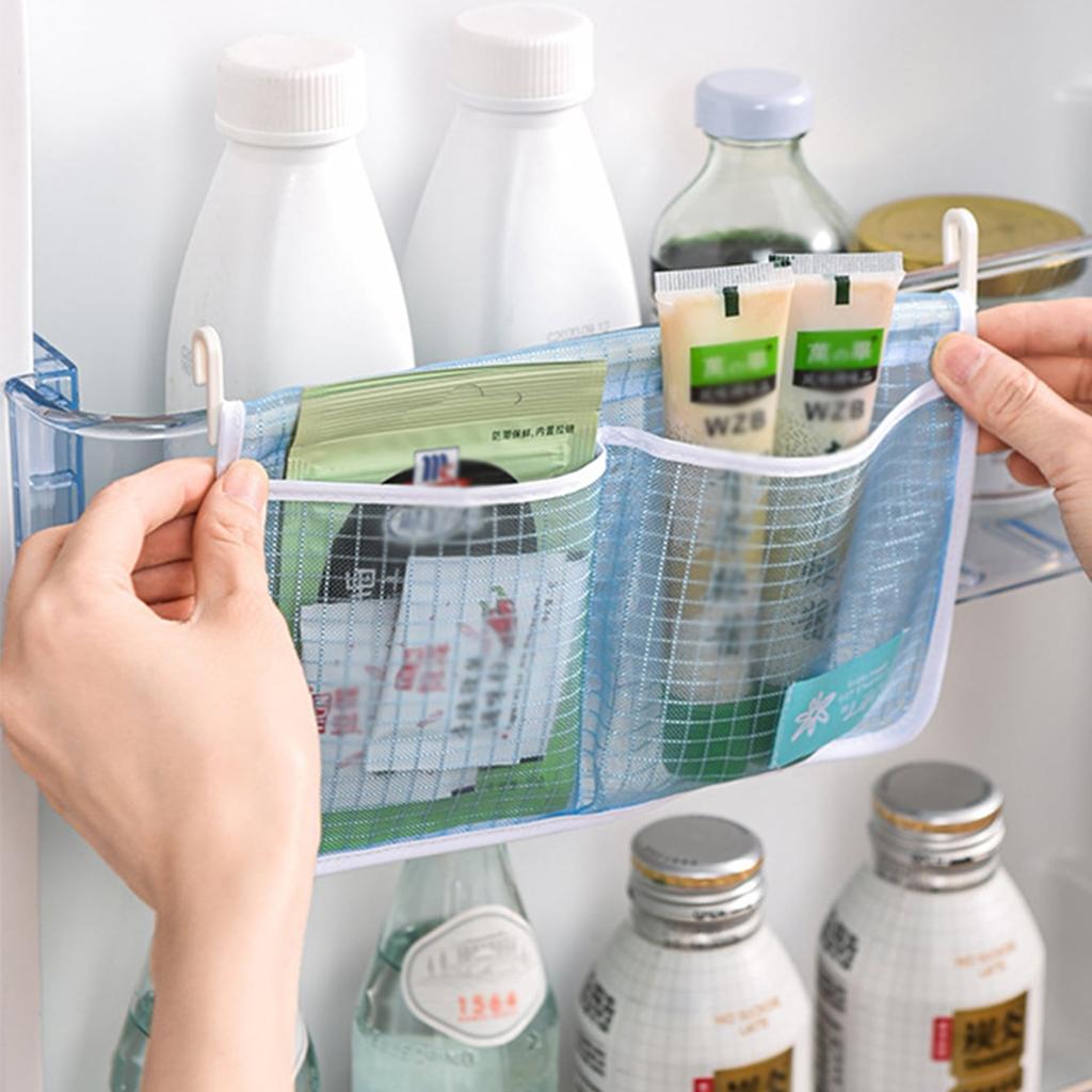 1pc-Refrigerator Storage Mesh Bag Hanging Household Classification Storage Bag Double Compartment Storage Hanging Bag