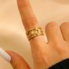 Retro Personality Stainless Steel Double-layer Hollowed-out Star Moon Sun Stainless Steel Open Rings for Women Finger Jewelry