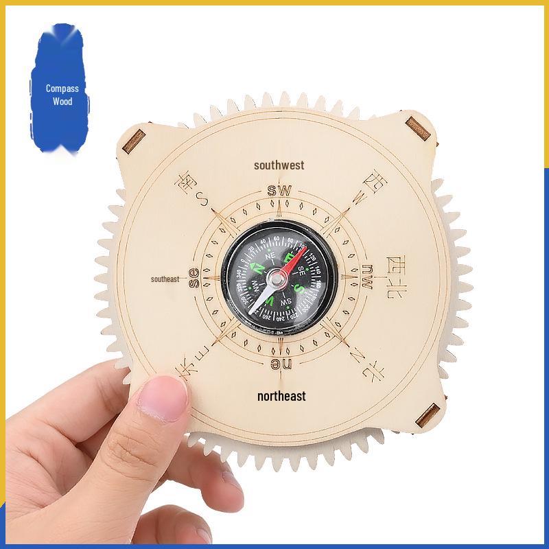 Handmade DIY Wooden Science Kit: Compass Dial with Interlocking Needle for STEAM Experiments