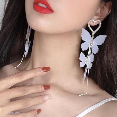 New Design Jewelry Long White Butterfly Tassel Earrings for Bohemian Holiday Party Gifts for Women