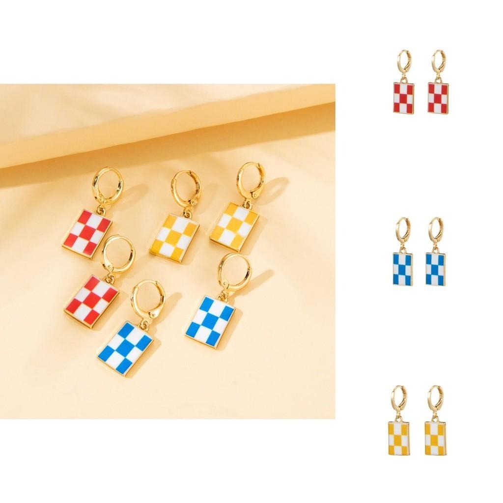 Plaid Geometric Colorful Earrings Fashionable And Trendy Design For Womens Gifts