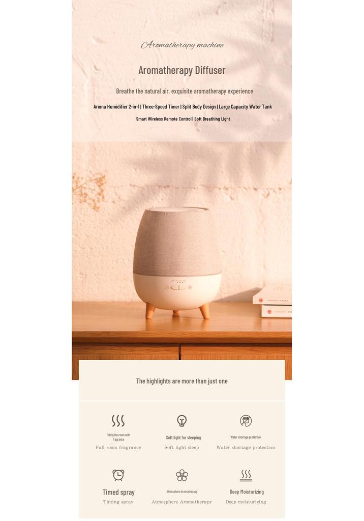 Silk Brocade Aromatherapy Humidifier with Remote Control - Desktop Essential Oil Diffuser for Bedroom.