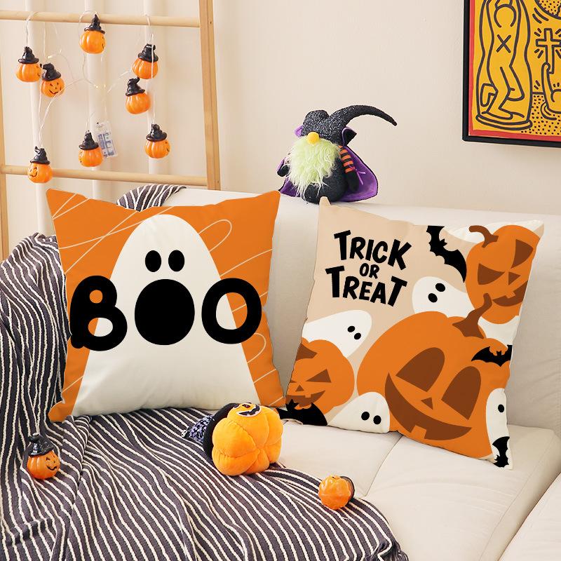 Halloween Funny Pillow Cover Short Plush Pumpkin Print Cushion Indoor Holiday Decoration Sofa Cushion