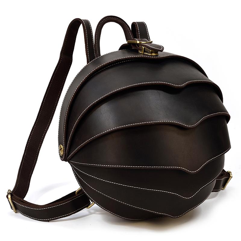 

Feature Vintage Leather Backpack Men Women Unique Designer Travel Bagpack Retro Crazy Horse Leather Beetle Backpack Anti theft