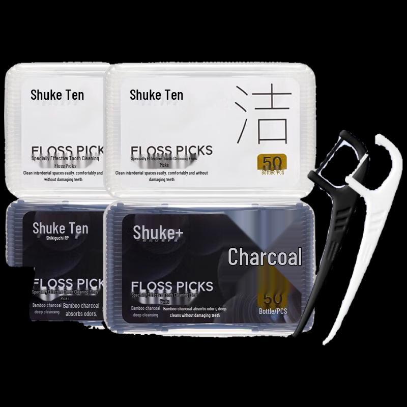 Saky Flat Dental Floss Sticks - Cotton & Bamboo Charcoal Combo