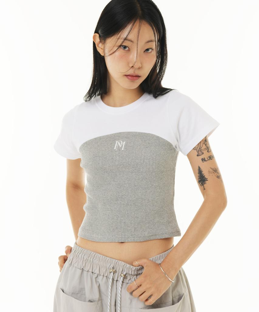PEACE MAKER Knit Top Layered Tee (Grey)