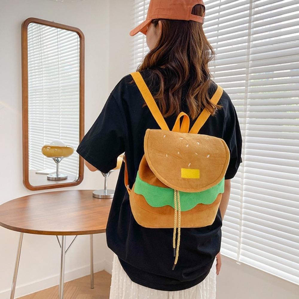 Adjustable Hamburger Backpack Large Capacity Travel Backpack Creative Drawstring School Bag  Kids