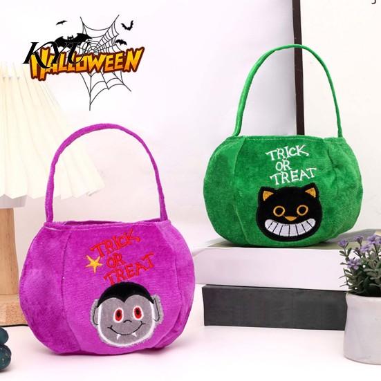Reusable Trick or Treat Bag Halloween Pumpkin Candy Bag, Cartoon Velvet Plush Tote for Cute Holiday Gift Bags Kids, Handbag, Party Favor Decor