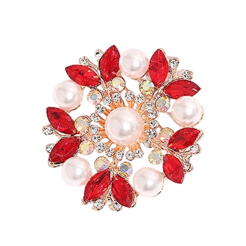 Elegant Crystal Pearls Flower Brooch For Women Vintage Rhinestones Scarf Pin Multi Purpose Jewelry Gift