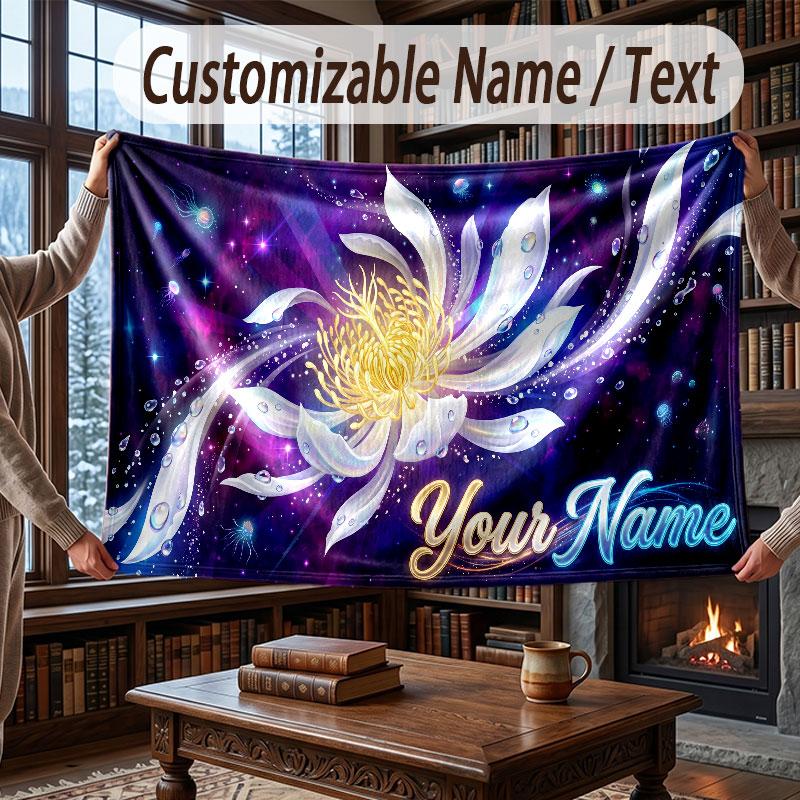 Floral Garden Theme Throw Blanket Custom Name Text Personalized Blanket Soft Cozy Blanket for Home Sofa Bed