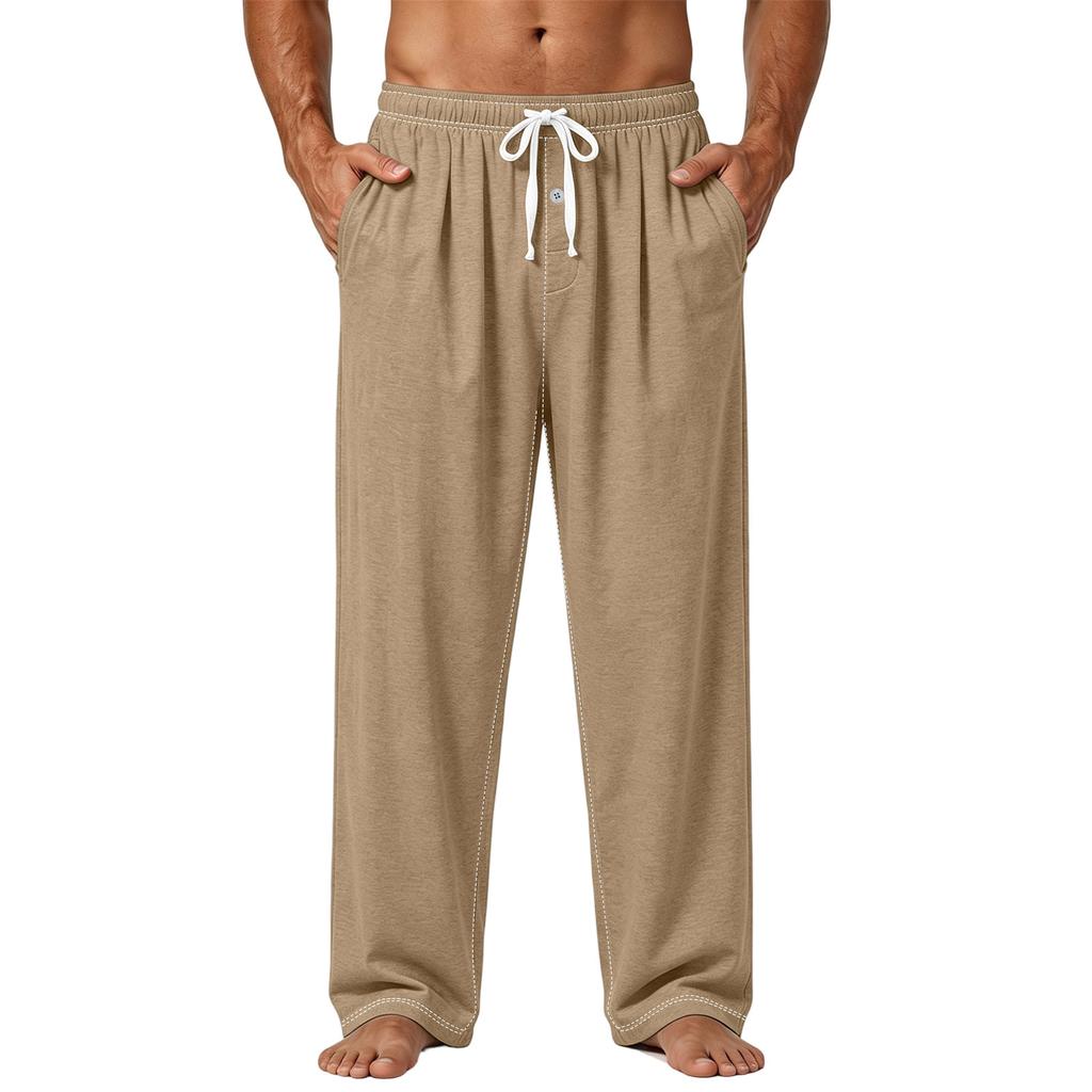 Men's Plain Knit Pocket Casual Pants Home Pajama Pants