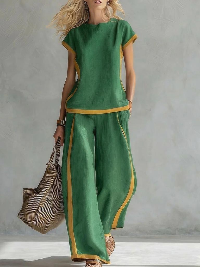 2026 Amazon Spring and Summer Europe and America Cross-border Women's Shirt Top Pants Fashion Casual Pants Women's Two-piece Set